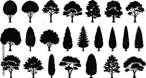 Diverse collection of tree silhouettes for landscape design and architecture
