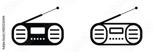 Vintage Radio Silhouette Retro Radio Icon with Sound Wave. Retro radio icons set perfect for vintage music designs. vintage radio silhouette illustration icon.