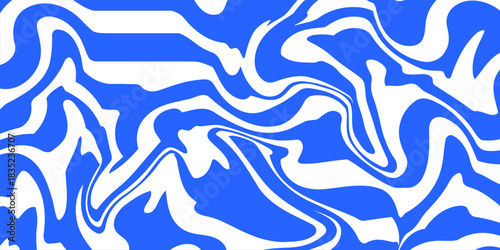 Blue wavy lines abstract background. Trendy psychedelic retro style backdrop. Waves, swirl and twirl pattern. Twisted distorted vector texture. Y2k aesthetic design