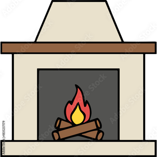 Warm Fireplace with Burning Logs and Cozy Ambiance Featuring Light Tan Mantelpiece and Dark Gray Hearth in a Simple, Clean Design