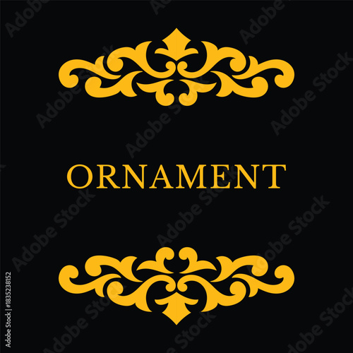 Elegant vintage ornament golden decorative frame with classic floral scroll elements and flourishes on a black background