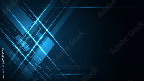 Dark Tech Corporate Background with Glowing Blue Diagonal Lines and Clean Futuristic Design