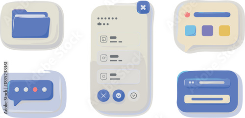 Neumorphic Mobile UI and Icon Set Vector Illustration