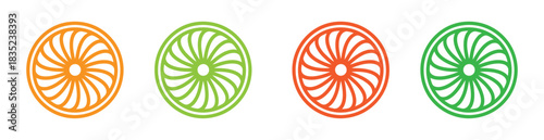 Citrus, lemon, lime, orange, tangerine slice icon. Vibrant citrus fruit slices for summer freshness design. Slices of lime, orange and lemon icons collection. 