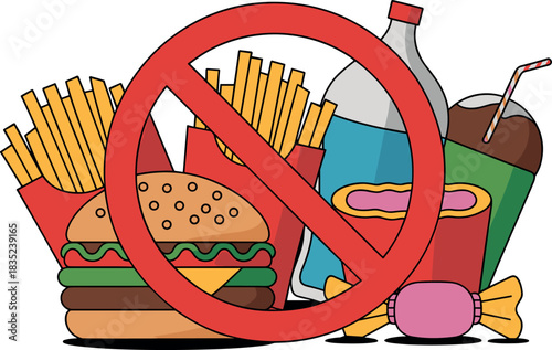 No Junk Food Sign Vector Illustration