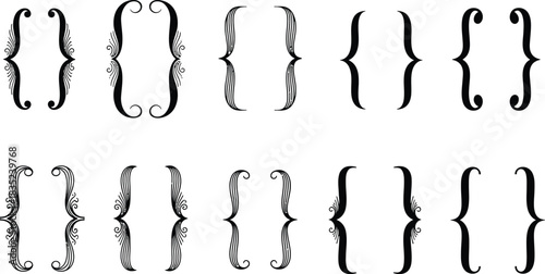 Curly Decorative Black Brackets Set on Transparent Background, Ornamented Typography