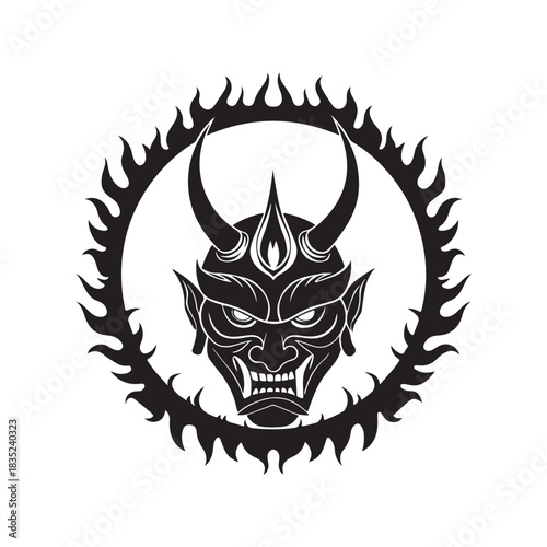 Stylized Demon Mask Silhouette.