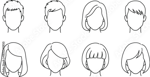Simple line art illustrations of various hairstyles for different face shapes