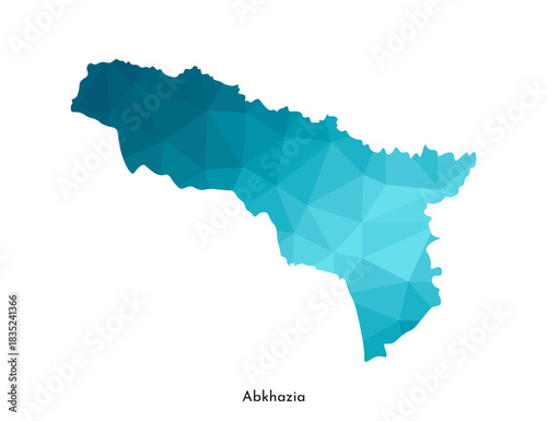 Vector isolated illustration icon with simplified blue silhouette of Abkhazia map. Low poly geometric style. White background