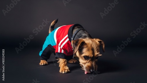 Minimalist Pet Accessories on Clean Studio Background Stylish Dog in Sportswear