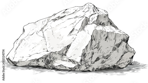 Detailed Vector Drawing of a Large Rock with Picture Overlay