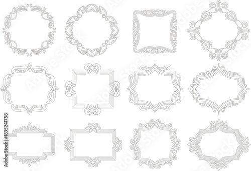 Decorative Ornament Set, Elegant Design Elements on White Background