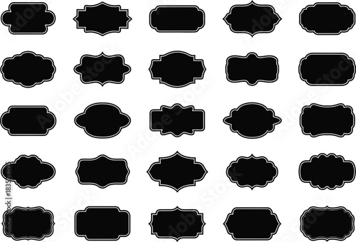 Decorative Vintage Label Set, Black Ornament Shape Border, Classic Pack