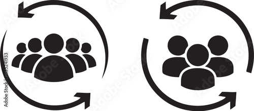 Two groups of people icons with circular arrows indicating rotation or cycle