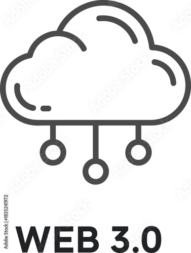 Web 3.0 Technology Icon Decentralized Internet Blockchain Computing Cloud Network Modern Digital Innovation Vector Line Illustration.