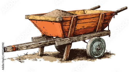 Detailed Drawing of a Wooden Cart with Wheelbarrow Picture