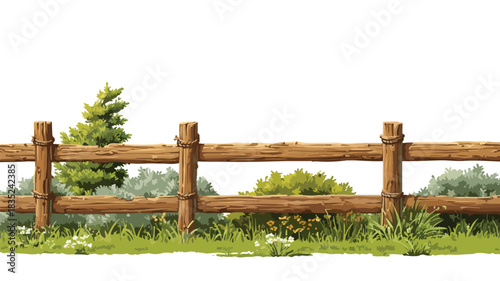 Modern White Fence with Wooden Fence, Vector Illustration for Design Projects