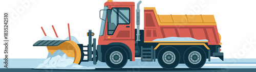 Snow Plow Truck Winter Road Cleaning Vector Illustration