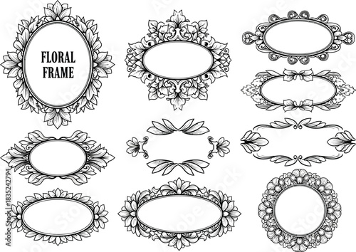 Elegant Floral Set Vintage Decorative Border Elements on White Transparent Background