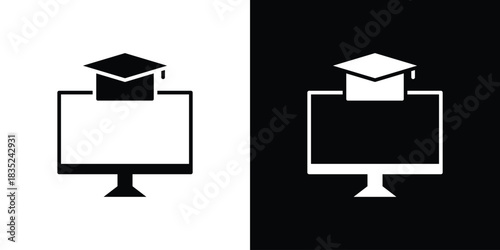 E learning icons pictogram. Vector isolated shape in modern doodle style.