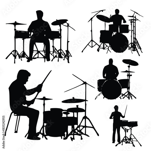 drummer silhouettes on isolated vector