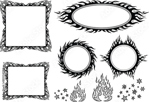 Flame Border Collection Fire Accent Frames, Ornate Flames Cliparts on Transparent