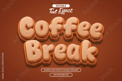 3d Coffee break editable text effect with cartoon text style