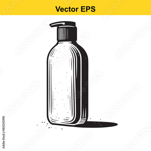 Stylized hand drawn pump bottle illustration for hygiene products