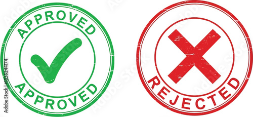 Green Approved Check Mark with Red Rejected X Symbol Icon on a White Background