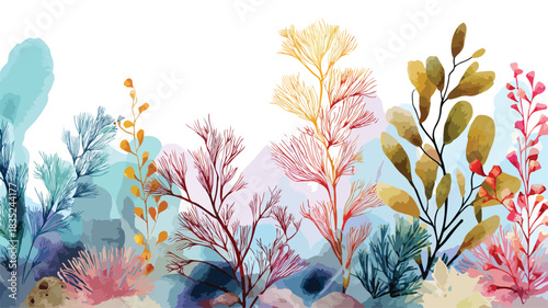 Vibrant Seaweed Painting Image with Lush Plant Composition