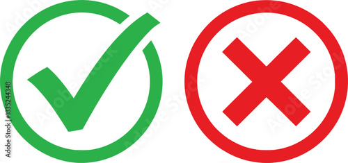 Green Check Mark and Red Cross Circle Shape Design on Transparent Background