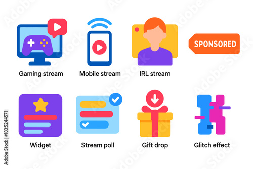 Streaming platform colorful icons set