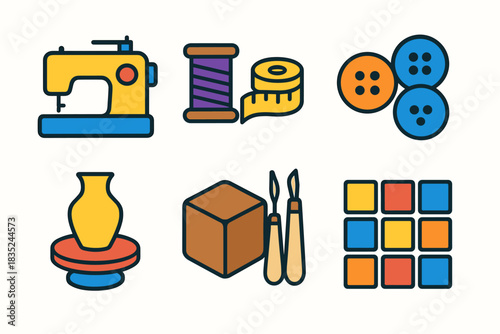 Arts and crafts colorful icons set