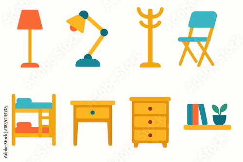 Furniture and home decor flat icons set