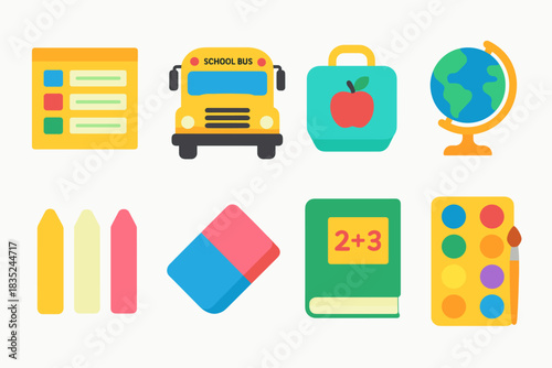 School and education flat icons set