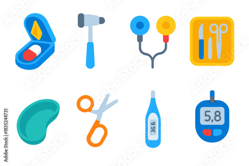 Medical tools flat icons set