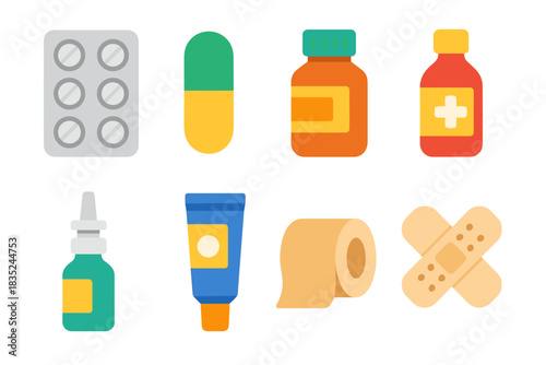 Medical supplies flat icons set