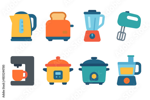 Kitchen appliance flat icons set