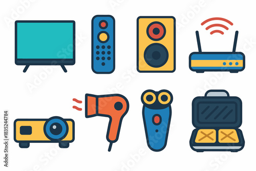 Electronic devices and appliances flat icons set