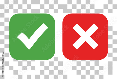Green Checkmark & Red Cross Icons with Rounded Square Shape, Transparent Background