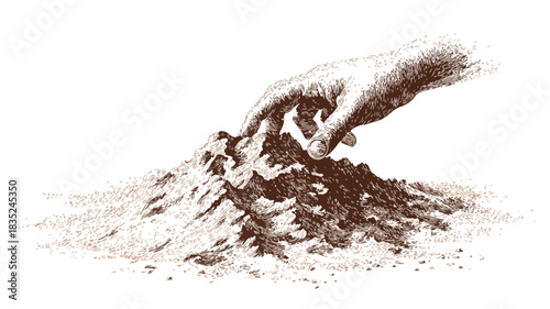 Sand Pile with Hand Reaching to Ground Vector Illustration