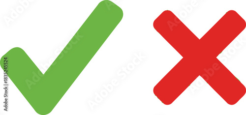 Green Tick Mark and Red Cross Mark Isolated on White Background Correct and Incorrect