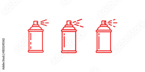 Set of red spray paint can outline icon vector illustration
