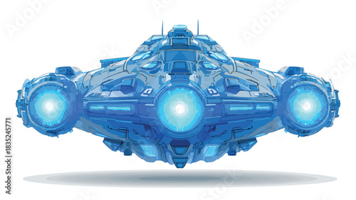 Futuristic Space Ship with Blue Lights Vector Design