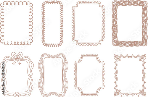 Hand Drawn Decorative Frames Set, Ornate Design Elements on Transparent Background