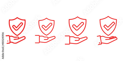 Hand holding shield with checkmark security and protection