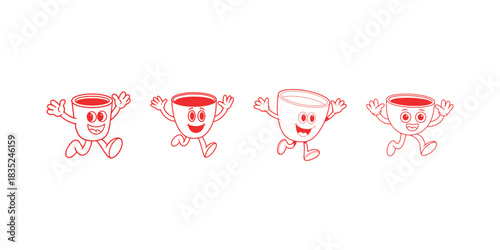 Coffee cup character running happy cute line drawing
