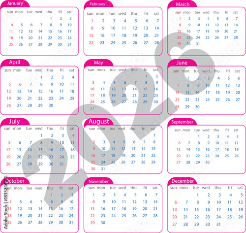 Full Year 2026 Calendar Grid with Monthly Layouts vector
