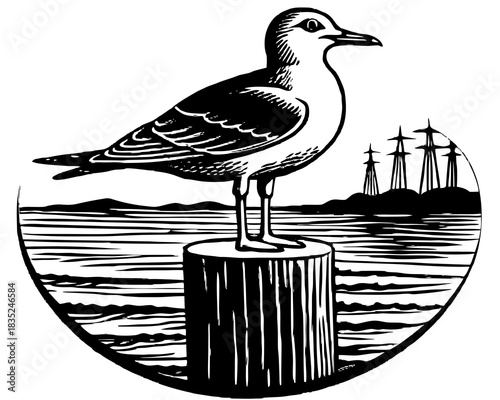 seagull sitting on a wooden bridge