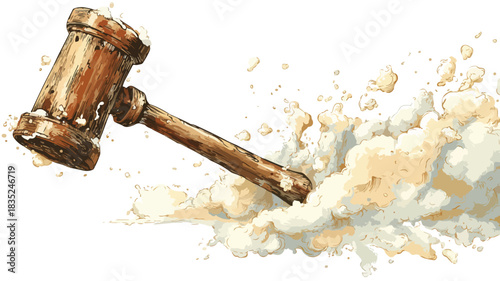 Vintage Hammer Suspended with Flour Splash Vector Illustration